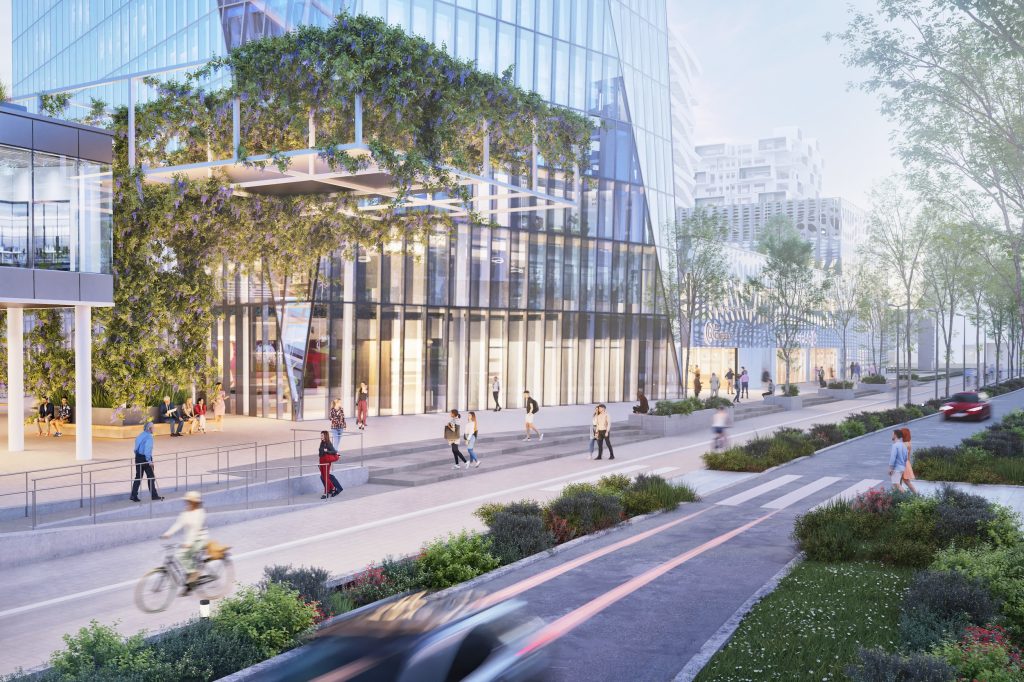 Visionäres Rendering des Quartier Zwei in Graz Reininghaus mit Gewerbe, Wohnen und Grünflächen.