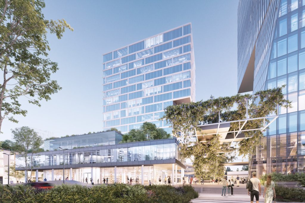 Rendering eines modernen Bürogebäudes im Quartier Zwei, Reininghaus, Graz.