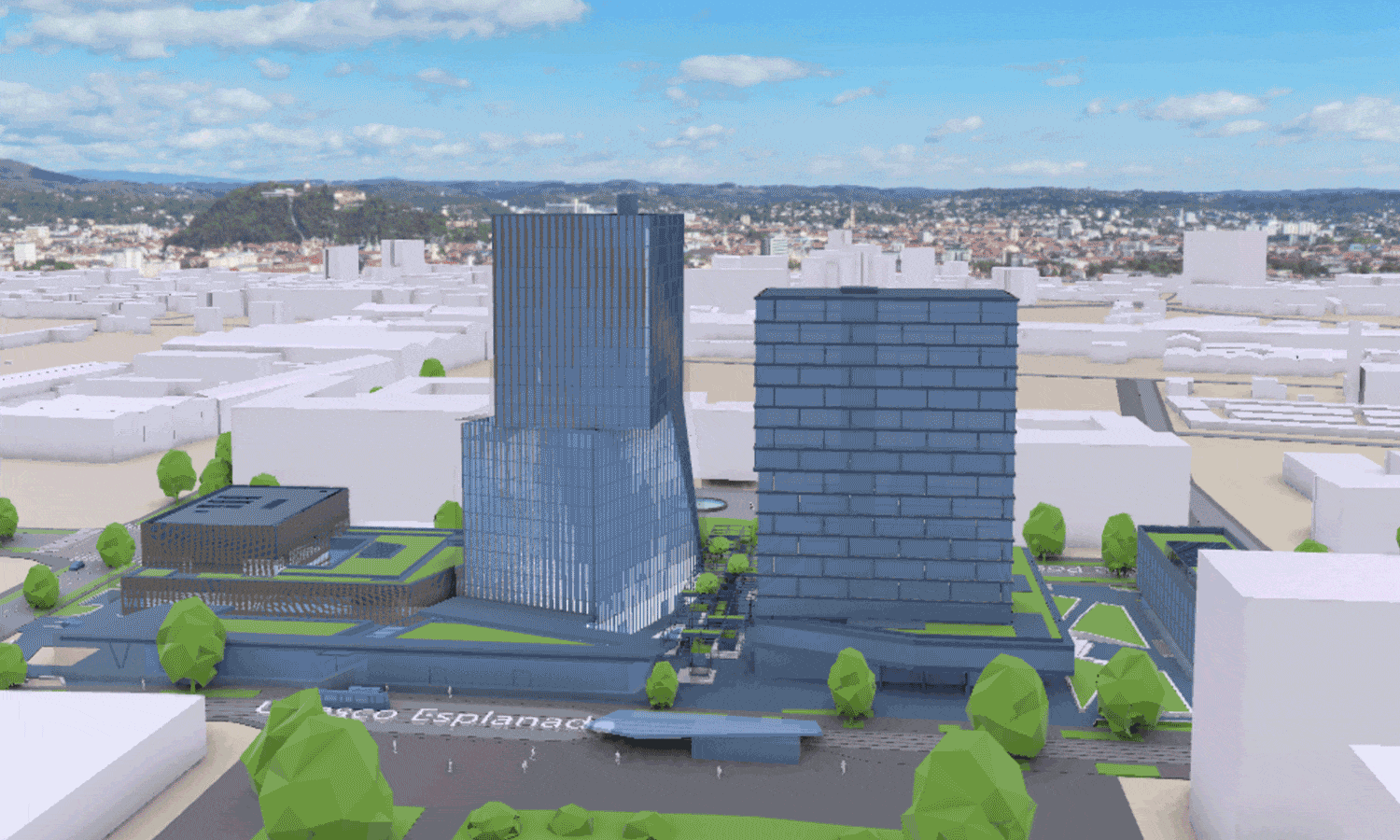 Modellansicht von Gebäuden in Reininghaus, Graz: Büro, Gewerbe und Wohnen.